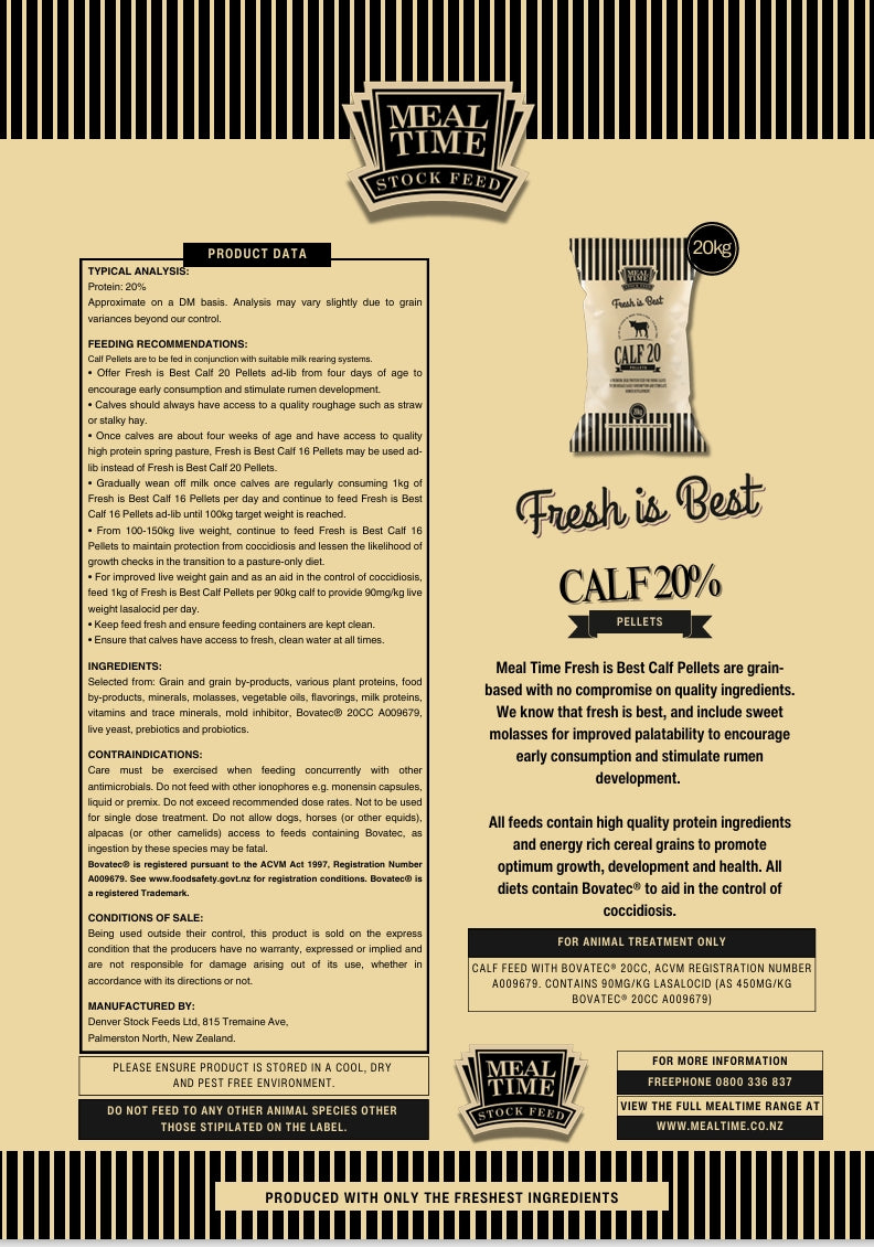 Fresh Is Best - Calf 20% Pellets - 20Kg