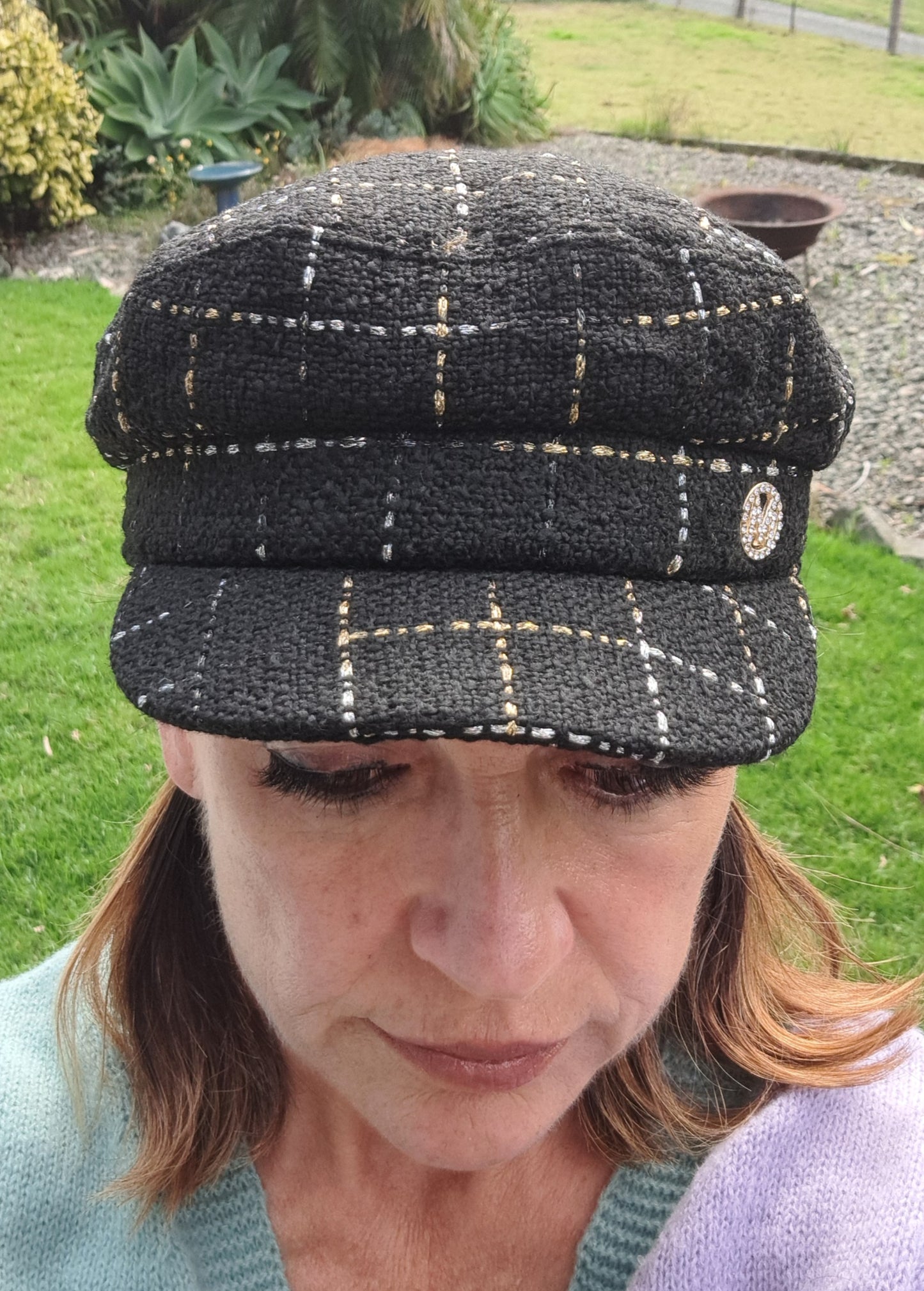 'Navy' Cap - Black,Gold,Silver Check