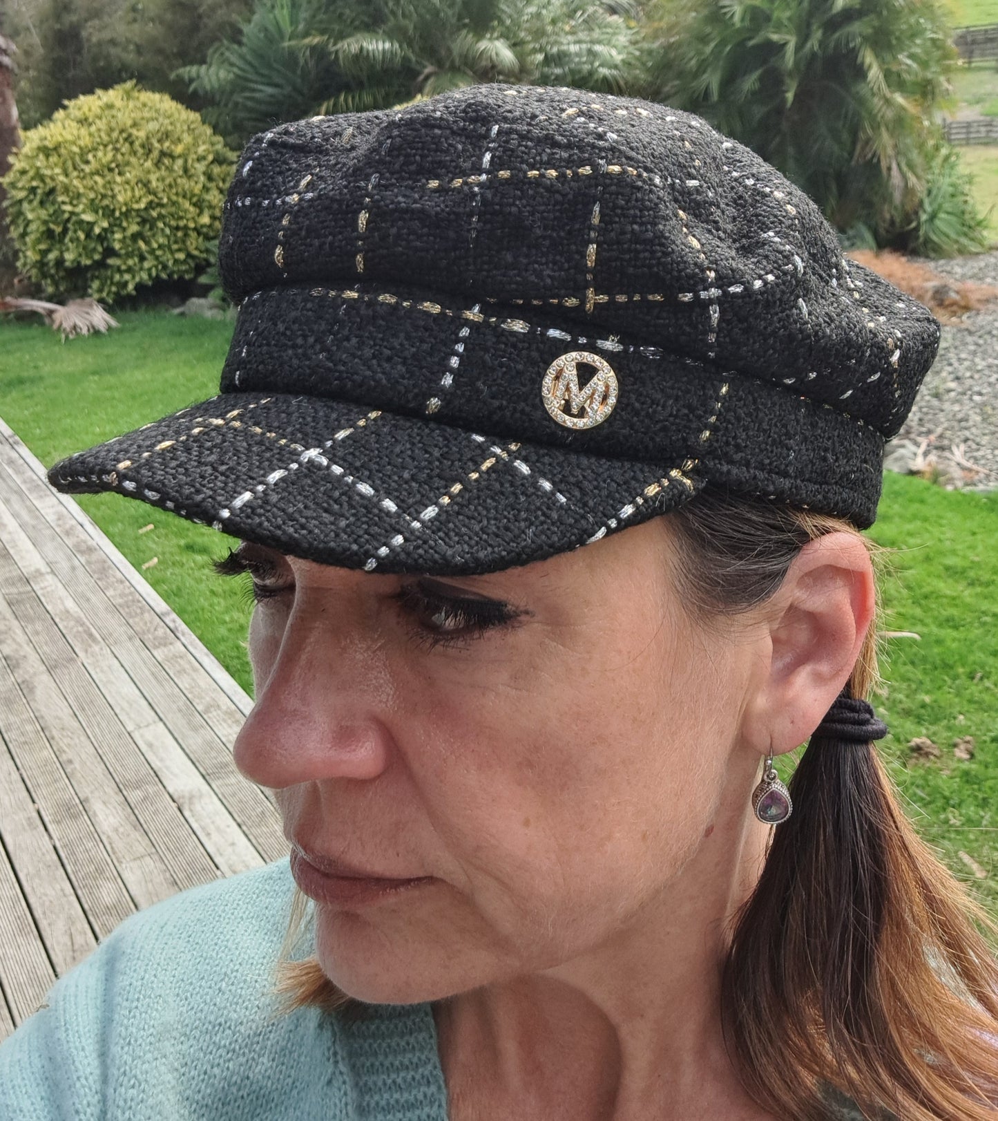 'Navy' Cap - Black,Gold,Silver Check