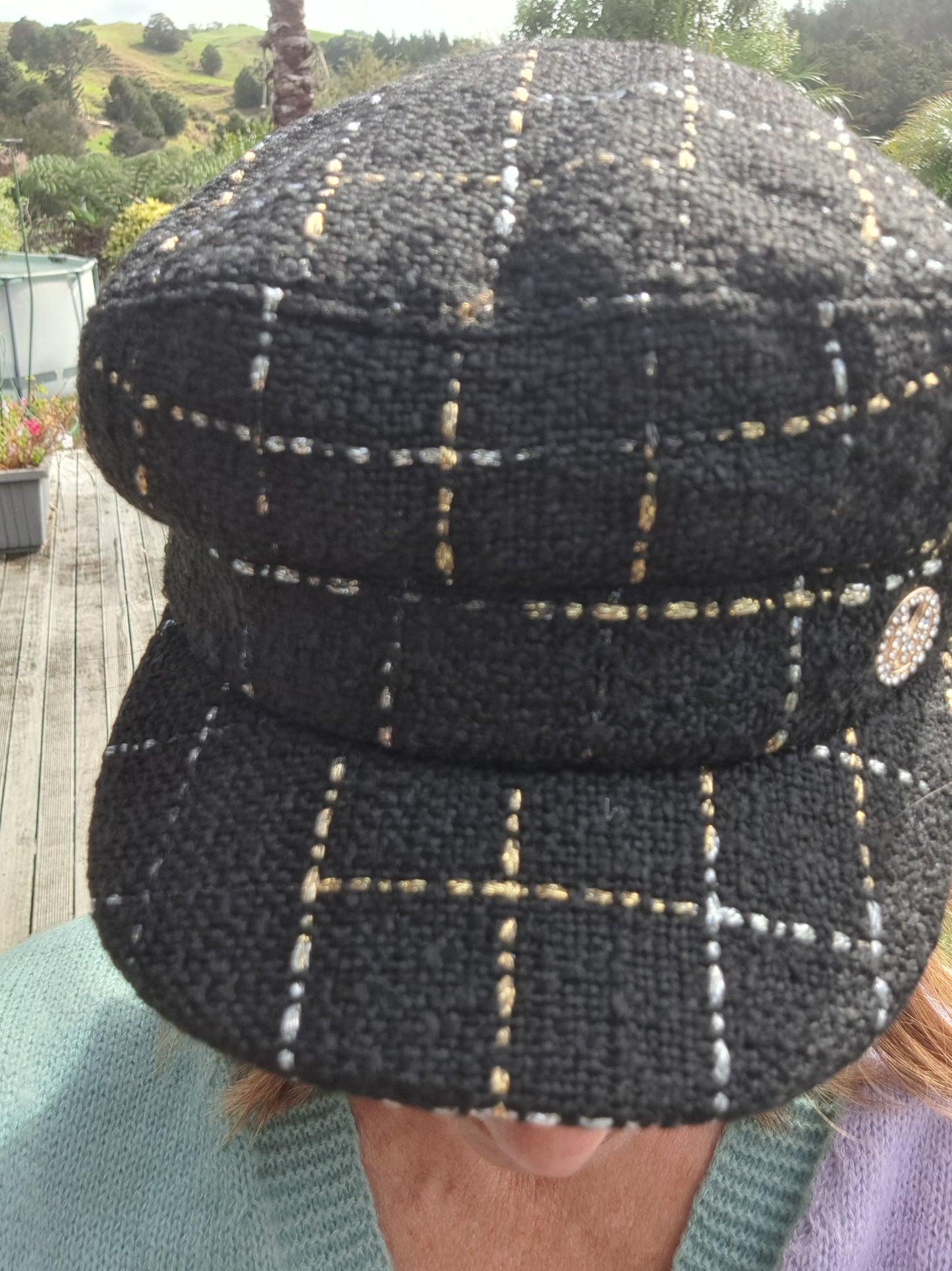 'Navy' Cap - Black,Gold,Silver Check