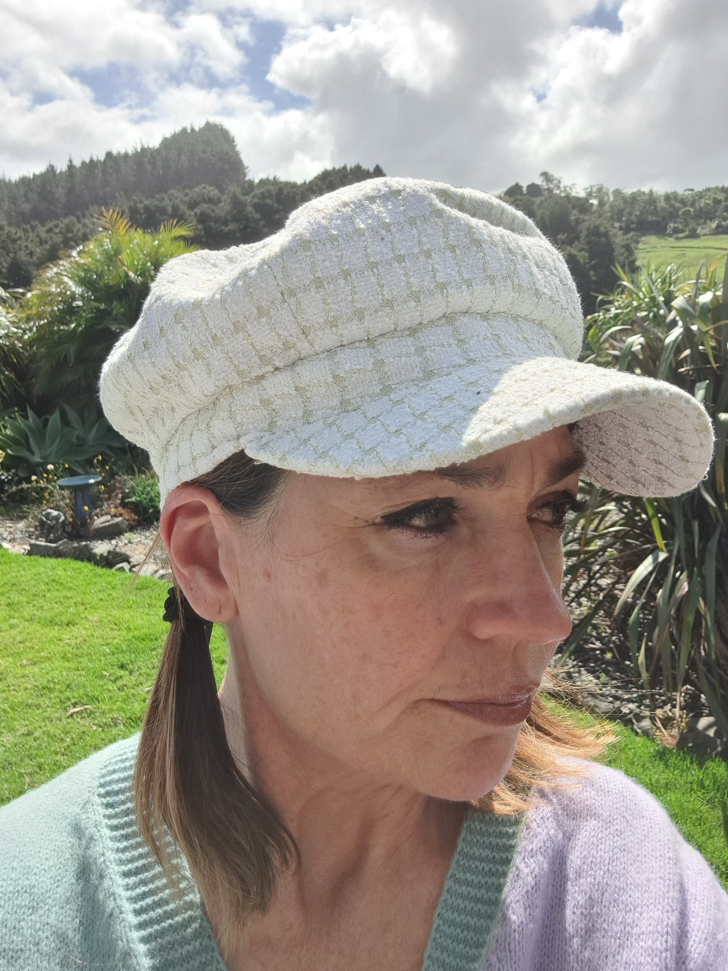 Octagonal Houndstooth Check Cap